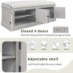 42.70 Banc de rangement rembourré polyvalent et moderne pour entrée avec 4 portes, étagères réglables et range-chaussures