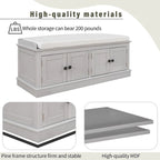 42.70 Banc de rangement rembourré polyvalent et moderne pour entrée avec 4 portes, étagères réglables et range-chaussures