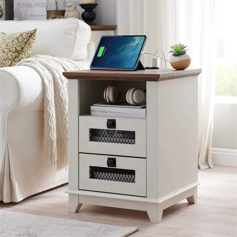 Table d'appoint avec 2 tiroirs - 18P x 18L x 24H