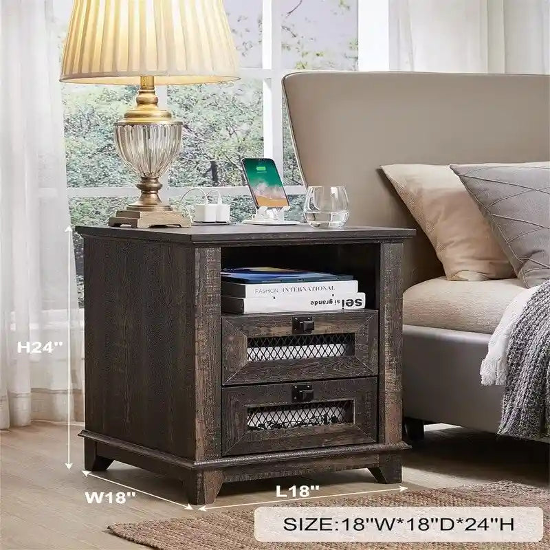Table d'appoint avec 2 tiroirs - 18P x 18L x 24H