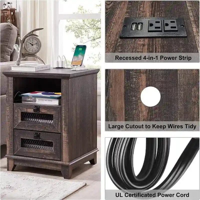 Table d'appoint avec 2 tiroirs - 18P x 18L x 24H