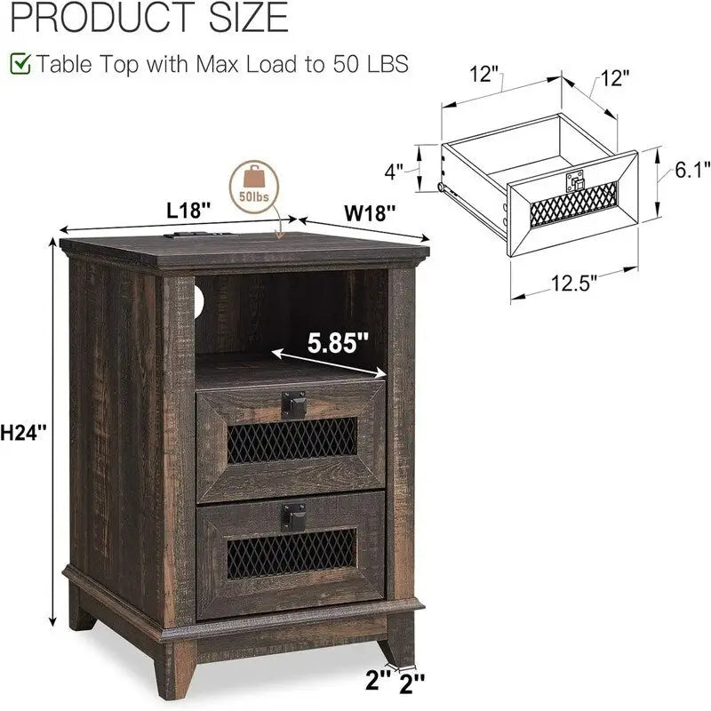 Table d'appoint avec 2 tiroirs - 18P x 18L x 24H