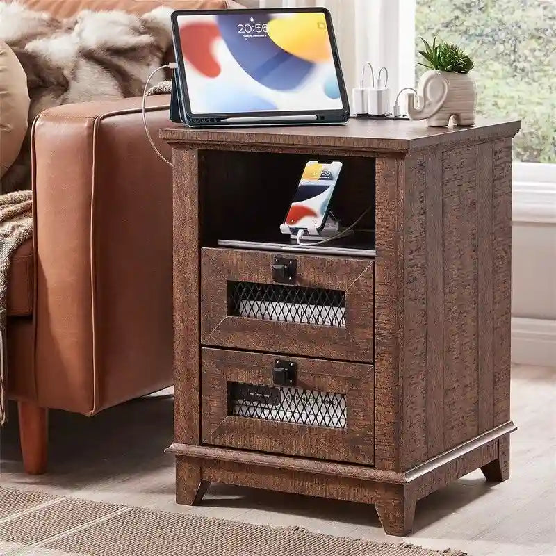 Table d'appoint avec 2 tiroirs - 18P x 18L x 24H