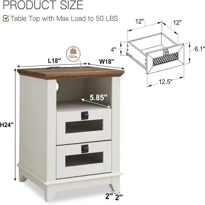 Table d'appoint avec 2 tiroirs - 18P x 18L x 24H