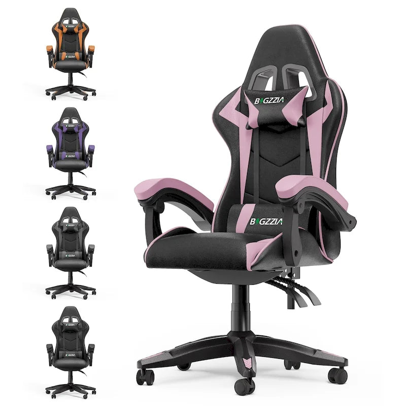 Fauteuil de jeu ergonomique inclinable avec dossier haut, pivotant, roulant, avec appuie-tête et support lombaire