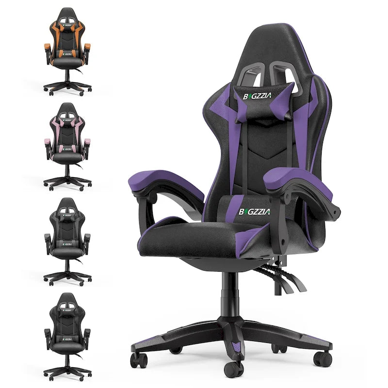Fauteuil de jeu ergonomique inclinable avec dossier haut, pivotant, roulant, avec appuie-tête et support lombaire