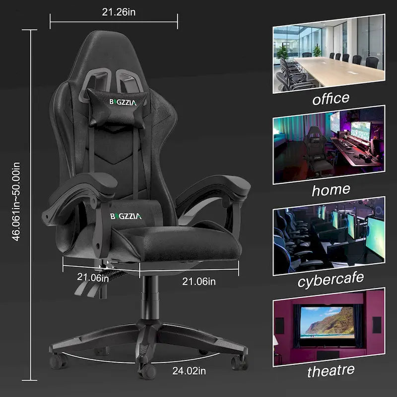 Fauteuil de jeu ergonomique inclinable avec dossier haut, pivotant, roulant, avec appuie-tête et support lombaire
