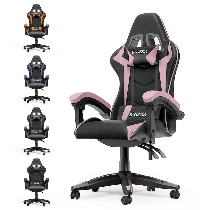 Fauteuil de jeu ergonomique inclinable avec dossier haut, pivotant, roulant, avec appuie-tête et support lombaire