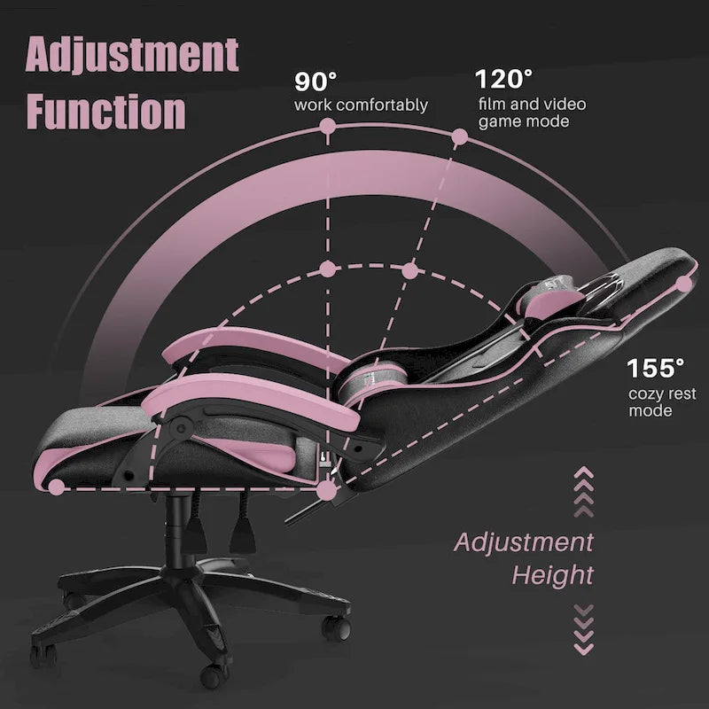 Fauteuil de jeu ergonomique inclinable avec dossier haut, pivotant, roulant, avec appuie-tête et support lombaire