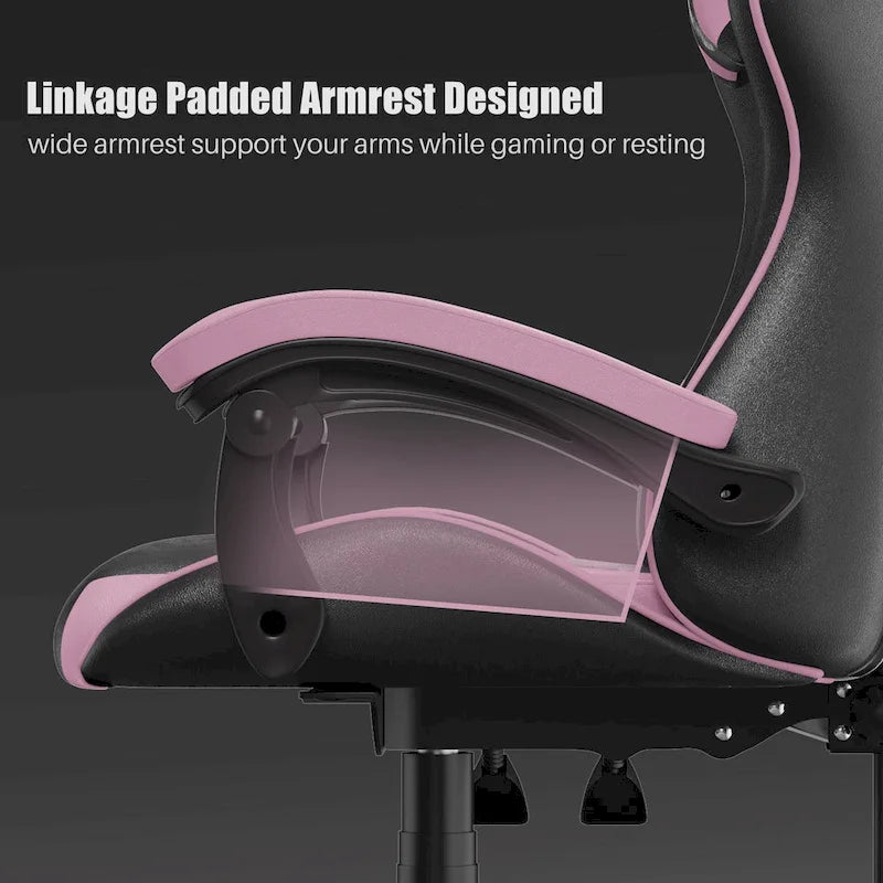 Fauteuil de jeu ergonomique inclinable avec dossier haut, pivotant, roulant, avec appuie-tête et support lombaire