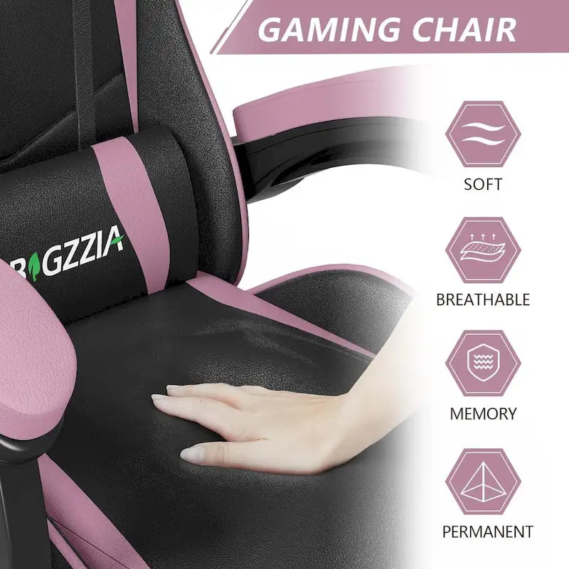 Fauteuil de jeu ergonomique inclinable avec dossier haut, pivotant, roulant, avec appuie-tête et support lombaire