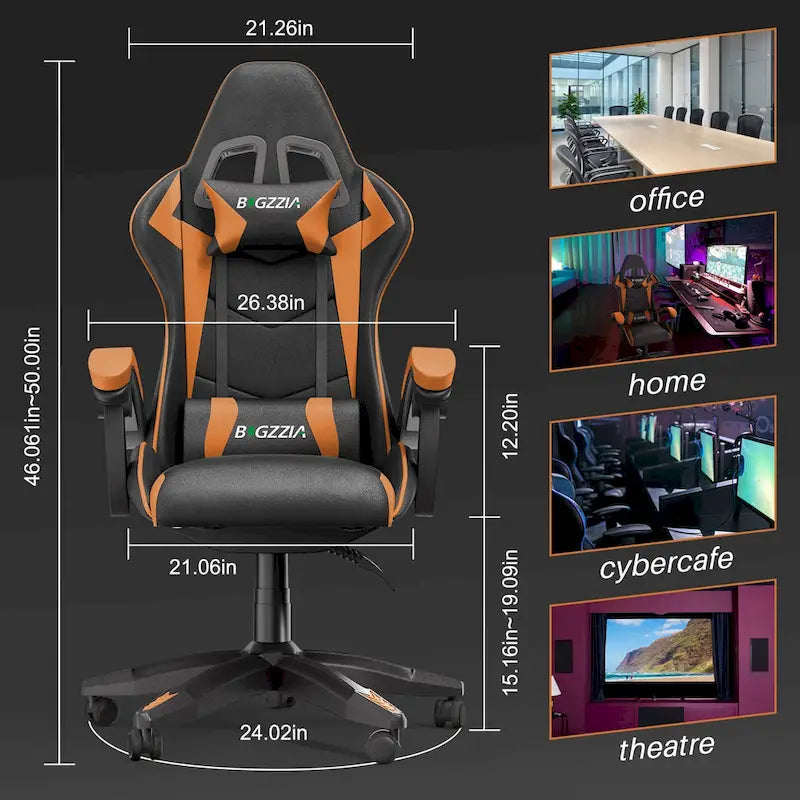 Fauteuil de jeu ergonomique inclinable avec dossier haut, pivotant, roulant, avec appuie-tête et support lombaire