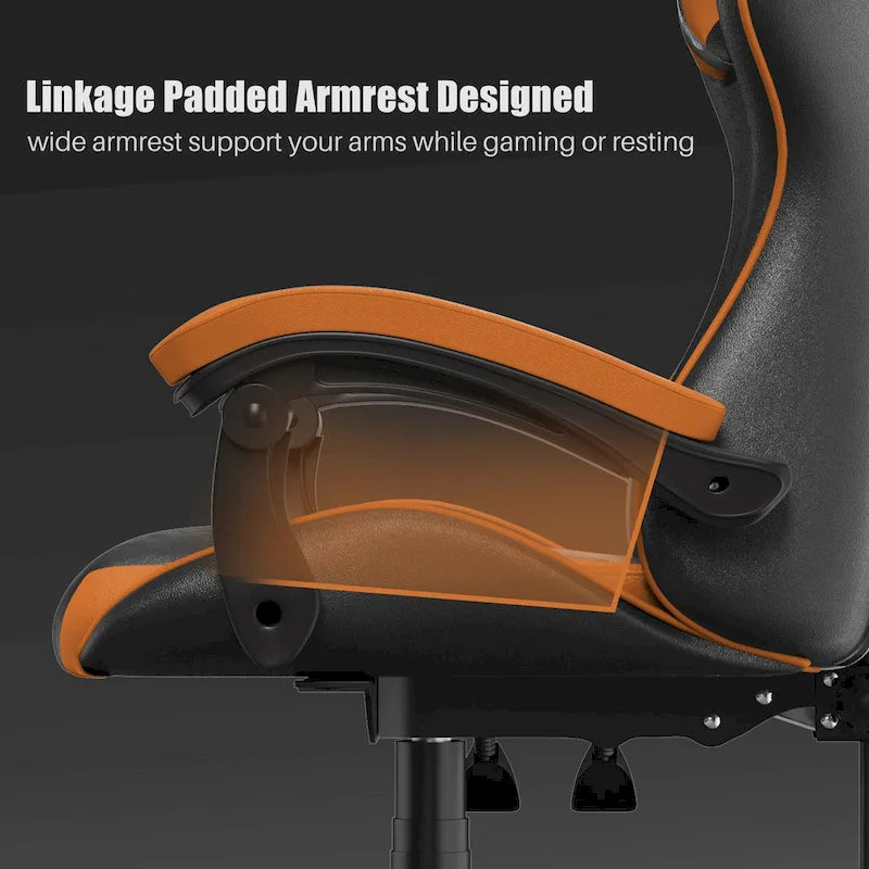 Fauteuil de jeu ergonomique inclinable avec dossier haut, pivotant, roulant, avec appuie-tête et support lombaire