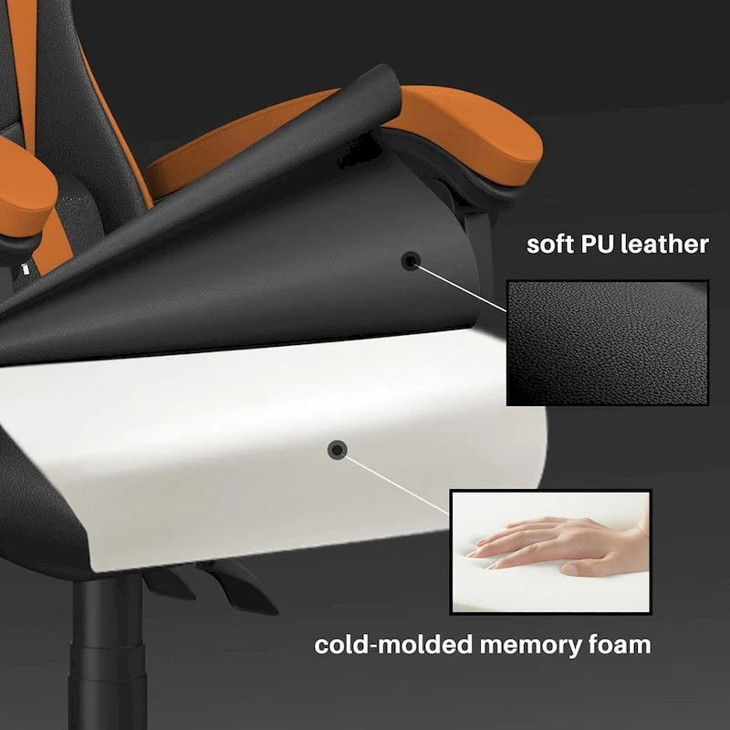 Fauteuil de jeu ergonomique inclinable avec dossier haut, pivotant, roulant, avec appuie-tête et support lombaire