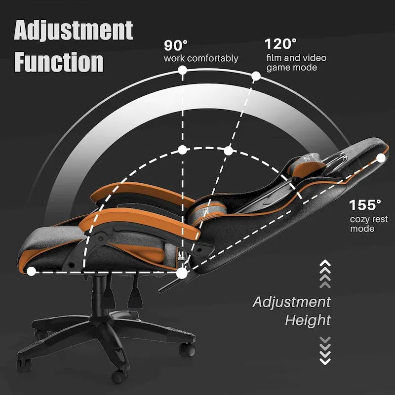 Fauteuil de jeu ergonomique inclinable avec dossier haut, pivotant, roulant, avec appuie-tête et support lombaire
