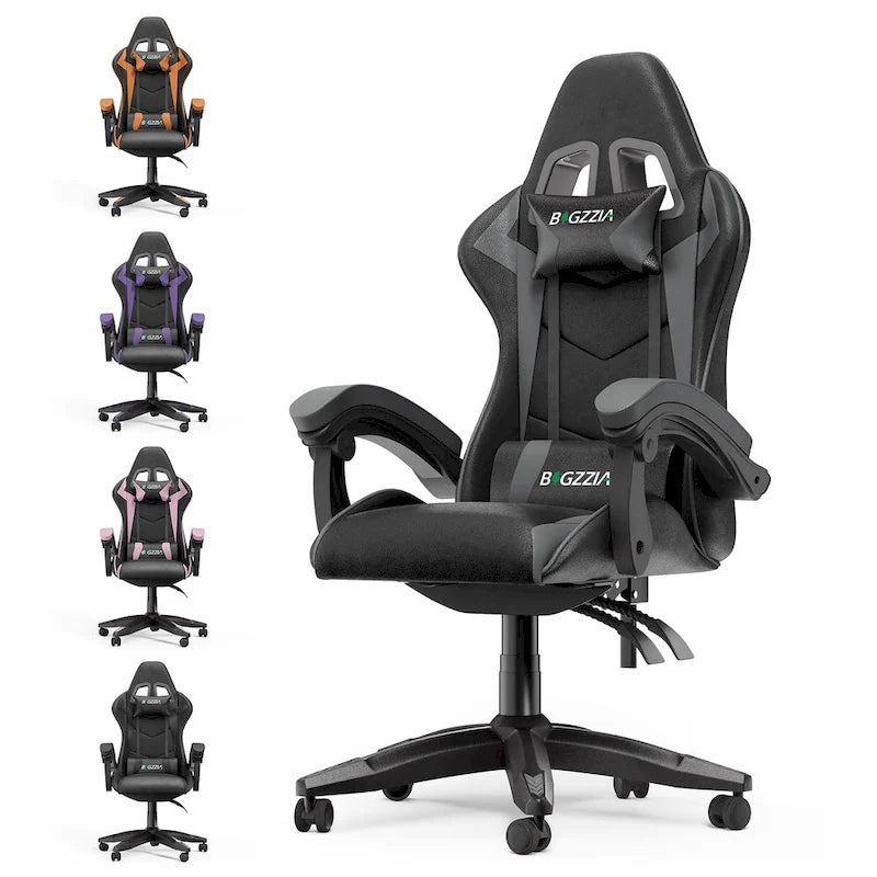 Fauteuil de jeu ergonomique inclinable avec dossier haut, pivotant, roulant, avec appuie-tête et support lombaire