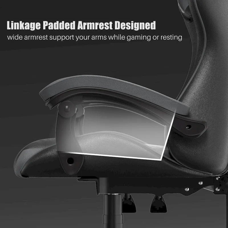 Fauteuil de jeu ergonomique inclinable avec dossier haut, pivotant, roulant, avec appuie-tête et support lombaire