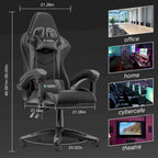Fauteuil de jeu ergonomique inclinable avec dossier haut, pivotant, roulant, avec appuie-tête et support lombaire