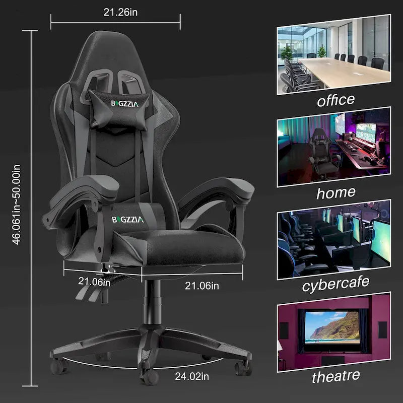 Fauteuil de jeu ergonomique inclinable avec dossier haut, pivotant, roulant, avec appuie-tête et support lombaire