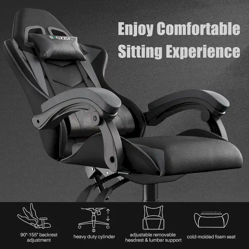 Fauteuil de jeu ergonomique inclinable avec dossier haut, pivotant, roulant, avec appuie-tête et support lombaire