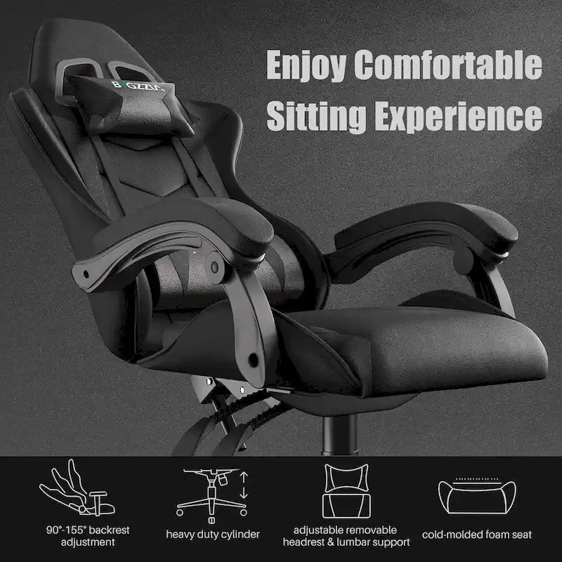 Fauteuil de jeu ergonomique inclinable avec dossier haut, pivotant, roulant, avec appuie-tête et support lombaire