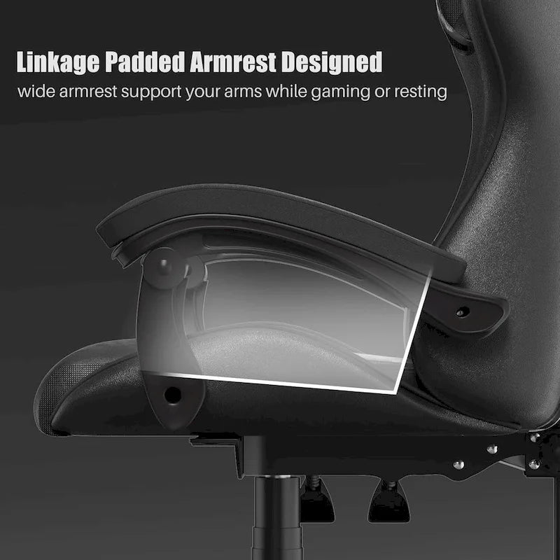 Fauteuil de jeu ergonomique inclinable avec dossier haut, pivotant, roulant, avec appuie-tête et support lombaire