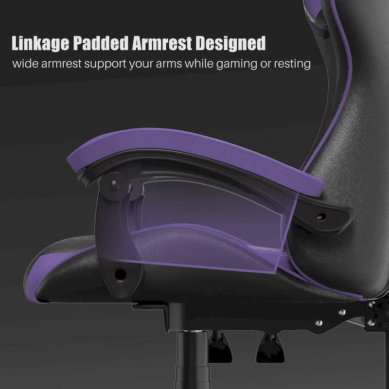 Fauteuil de jeu ergonomique inclinable avec dossier haut, pivotant, roulant, avec appuie-tête et support lombaire