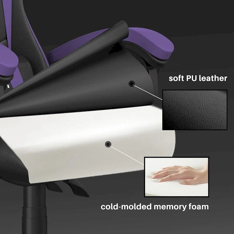 Fauteuil de jeu ergonomique inclinable avec dossier haut, pivotant, roulant, avec appuie-tête et support lombaire