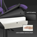 Fauteuil de jeu ergonomique inclinable avec dossier haut, pivotant, roulant, avec appuie-tête et support lombaire