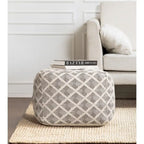Pouf ottoman carré noir et ivoire de 50 cm – Repose-pieds fait main pour salon, chambre, chambre de bébé