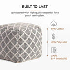Pouf ottoman carré noir et ivoire de 50 cm – Repose-pieds fait main pour salon, chambre, chambre de bébé
