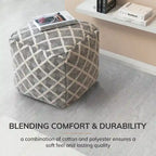 Pouf ottoman carré noir et ivoire de 50 cm – Repose-pieds fait main pour salon, chambre, chambre de bébé