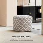 Pouf ottoman carré noir et ivoire de 50 cm – Repose-pieds fait main pour salon, chambre, chambre de bébé
