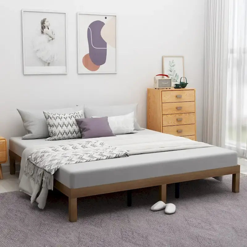 Cadre de lit en bois plateforme queen size, pas besoin de sommier tapissier, support à lattes solide.,PasBesoinDeSommier,SupportLattesRenforcé