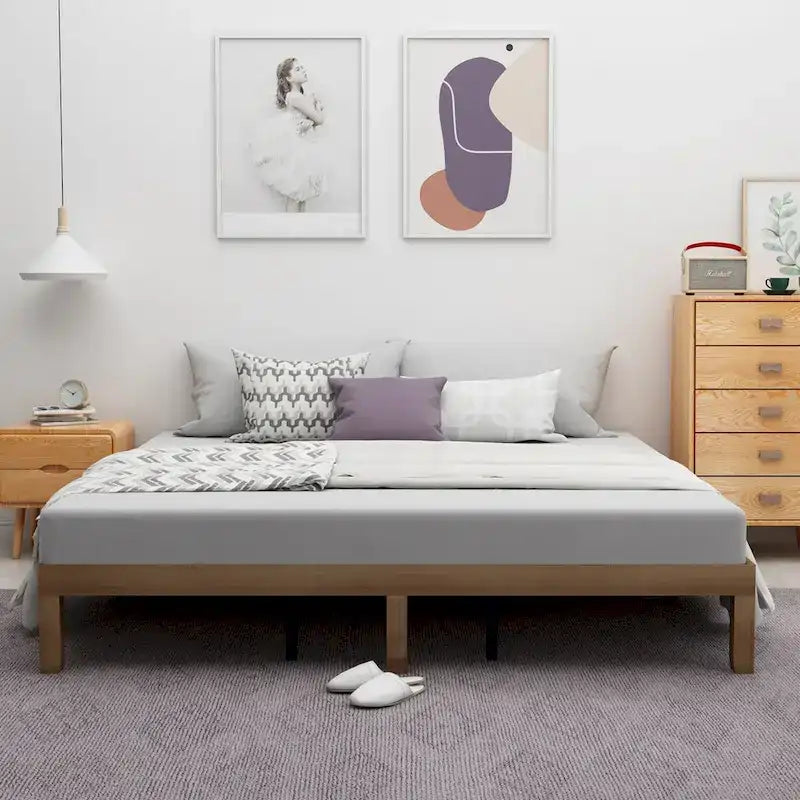 Cadre de lit en bois plateforme queen size, pas besoin de sommier tapissier, support à lattes solide.,PasBesoinDeSommier,SupportLattesRenforcé